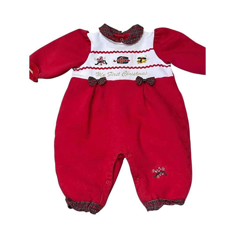 Vintage 1998 90s Baby First Christmas Outfit One Piece Sleeper Size 6/9 Months